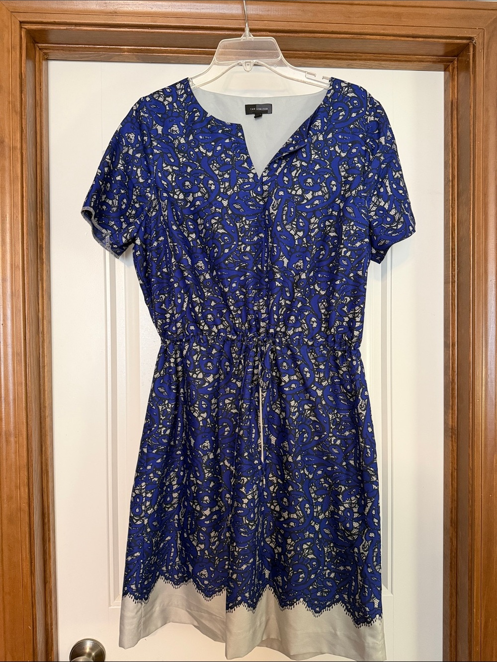 The Limited Royal Blue Paisley Drawstring Hem Dress